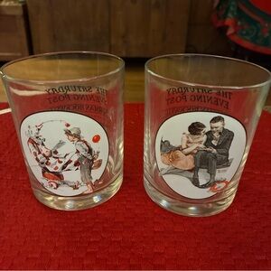 Vintage The Saturday Evening Post Norman Rockwell Glassware Collection Set of 2